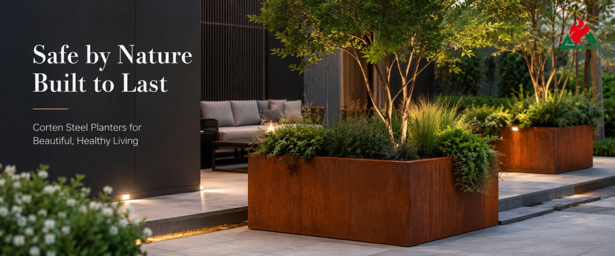 rusted steel planters